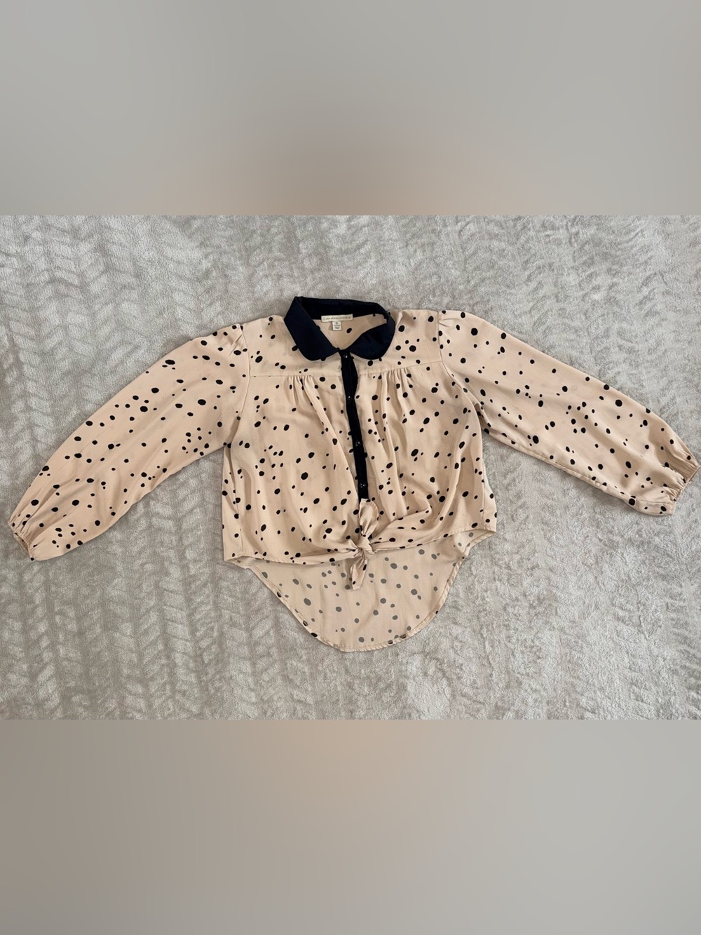 JONATHAN MARTIN Polka Dot Tie Front Blouse | Nude Beige & Black | Women’s Large
